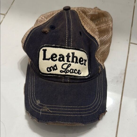 Leather and Lace Trucker Hat Snap Back Denim & Tan Hat - Picture 1 of 4